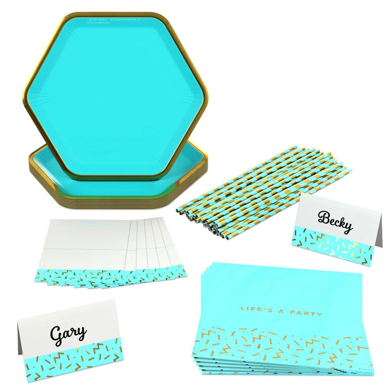 Hallmark Color Pop 60-Piece Tableware Premium Party Kit, Aqua Hexagon 3 Hallmark Color Pop 60-Piece Tableware Premium Party Kit, Aqua Hexagon