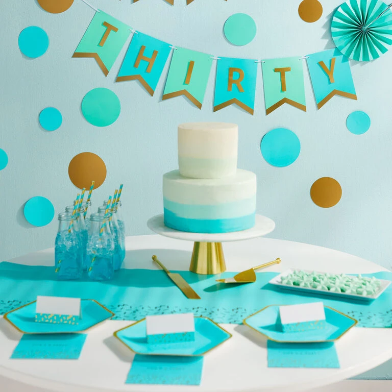 Hallmark Color Pop 60-Piece Tableware Premium Party Kit, Aqua Hexagon 5 Hallmark Color Pop 60-Piece Tableware Premium Party Kit, Aqua Hexagon - Image 3