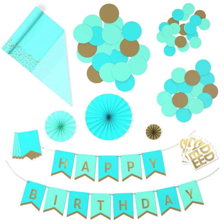 Hallmark Color Pop Party Decor Kit, Aqua And Gold 3 Hallmark Color Pop Party Decor Kit, Aqua And Gold