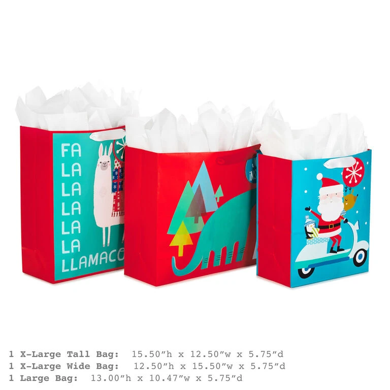 Hallmark 13" And 15.5" Assorted Kids 3-Pack Christmas Gift Bags With Tissue Paper 5 Hallmark 13" And 15.5" Assorted Kids 3-Pack Christmas Gift Bags With Tissue Paper - Image 3