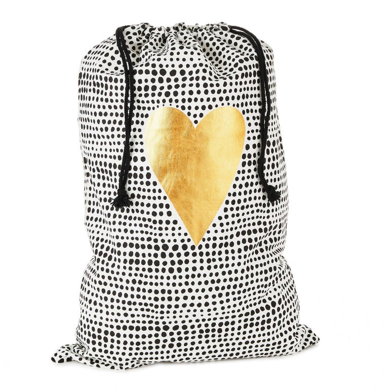 Hallmark 28" Black Dots With Heart Fabric Gift Bag With Tag 2 Hallmark 28" Black Dots With Heart Fabric Gift Bag With Tag