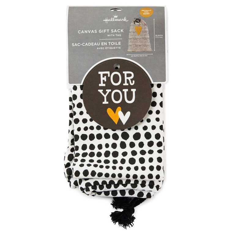 Hallmark 28" Black Dots With Heart Fabric Gift Bag With Tag 4 Hallmark 28" Black Dots With Heart Fabric Gift Bag With Tag - Image 3
