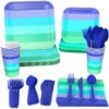 Hallmark Color Pop 96-Piece Tableware Basics Party Kit, Cool Ombré Stripe -Hallmark Sales Store Blue Green Stripe Party in a Box Party Supplies 5CLP1009 01