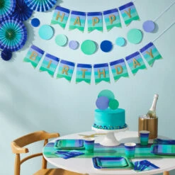 Hallmark Color Pop 96-Piece Tableware Basics Party Kit, Cool Ombré Stripe -Hallmark Sales Store Blue Green Stripe Party in a Box Party Supplies 5CLP1009 03