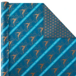 Hallmark Elegant Blues 4-Pack Blue And Gold Reversible Wrapping Paper, 150 Sq. Ft. -Hallmark Sales Store Blue and Gold Holiday Reversible Wrapping Paper 5JXW1739 03