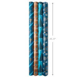 Hallmark Elegant Blues 4-Pack Blue And Gold Reversible Wrapping Paper, 150 Sq. Ft. -Hallmark Sales Store Blue and Gold Holiday Reversible Wrapping Paper 5JXW1739 07