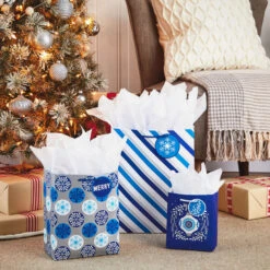 Hallmark Blue And Silver 8-Pack Holiday Gift Bags, Assorted Sizes And Designs -Hallmark Sales Store Blue and Silver Holiday Gift Bags Bulk Pack XGB4895 02
