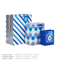 Hallmark Blue And Silver 8-Pack Holiday Gift Bags, Assorted Sizes And Designs -Hallmark Sales Store Blue and Silver Holiday Gift Bags Bulk Pack XGB4895 03