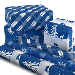 Hallmark Blue And White 3-Pack Holiday Wrapping Paper Assortment, 120 Sq. Ft. -Hallmark Sales Store Blue and White Holiday Wrapping Paper Assortment 5JXW1256 02