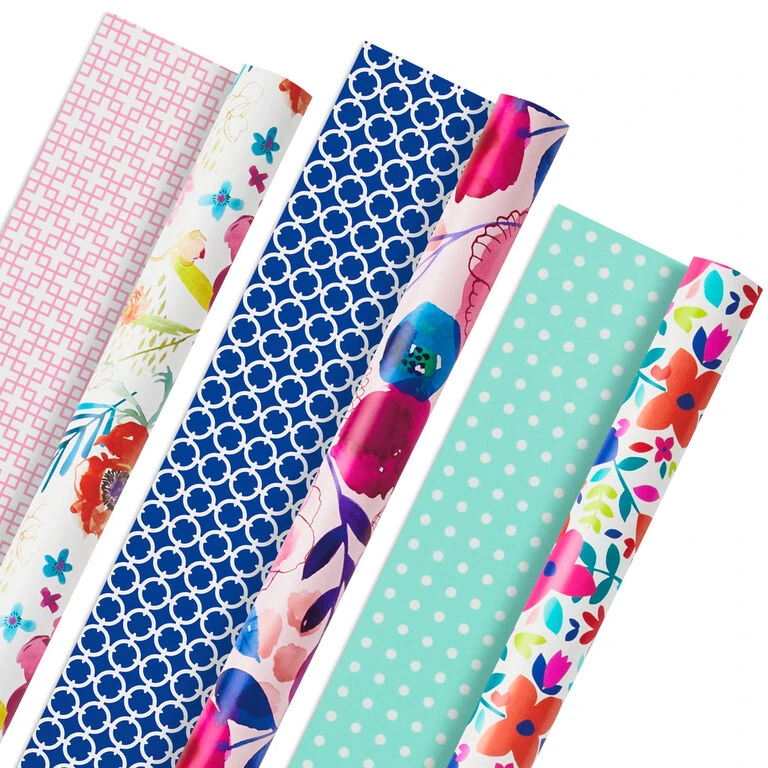 Hallmark Bright Florals 3-Pack Reversible Wrapping Paper, 120 Sq. Ft. Total 3 Hallmark Bright Florals 3-Pack Reversible Wrapping Paper, 120 Sq. Ft. Total