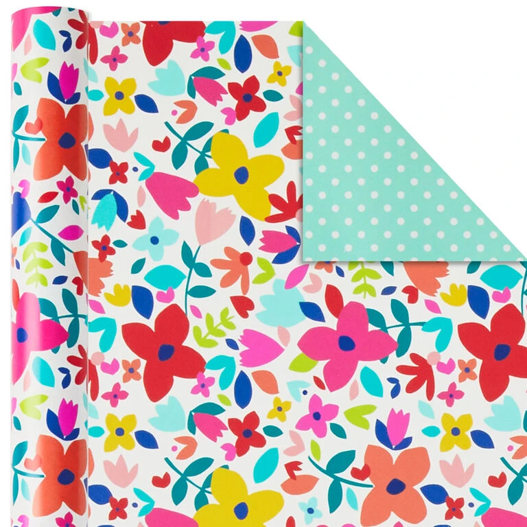 Hallmark Bright Florals 3-Pack Reversible Wrapping Paper, 120 Sq. Ft. Total 6 Hallmark Bright Florals 3-Pack Reversible Wrapping Paper, 120 Sq. Ft. Total - Image 4