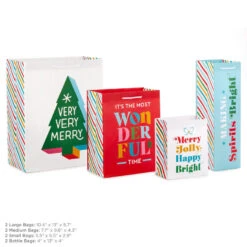 Hallmark Bright Wishes 8-Pack Christmas Gift Bags, Assorted Sizes And Designs -Hallmark Sales Store Bright Wishes Assortment Christmas Gift Bags 5XGB1447 03