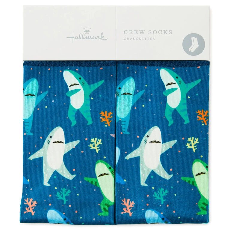 Hallmark Dancing Sharks Fun Crew Socks 4 Hallmark Dancing Sharks Fun Crew Socks - Image 2