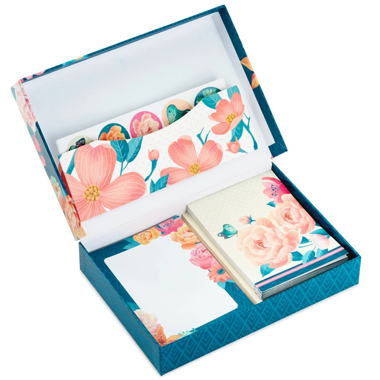 Hallmark Floral Stationery Set And Desk Organizer Box 3 Hallmark Floral Stationery Set And Desk Organizer Box