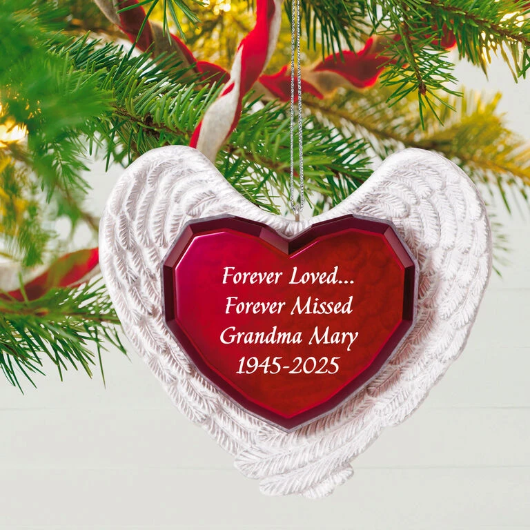 Hallmark Forever Loved Memorial Heart And Angel Wings Text Personalized Ornament 4 Hallmark Forever Loved Memorial Heart And Angel Wings Text Personalized Ornament - Image 2