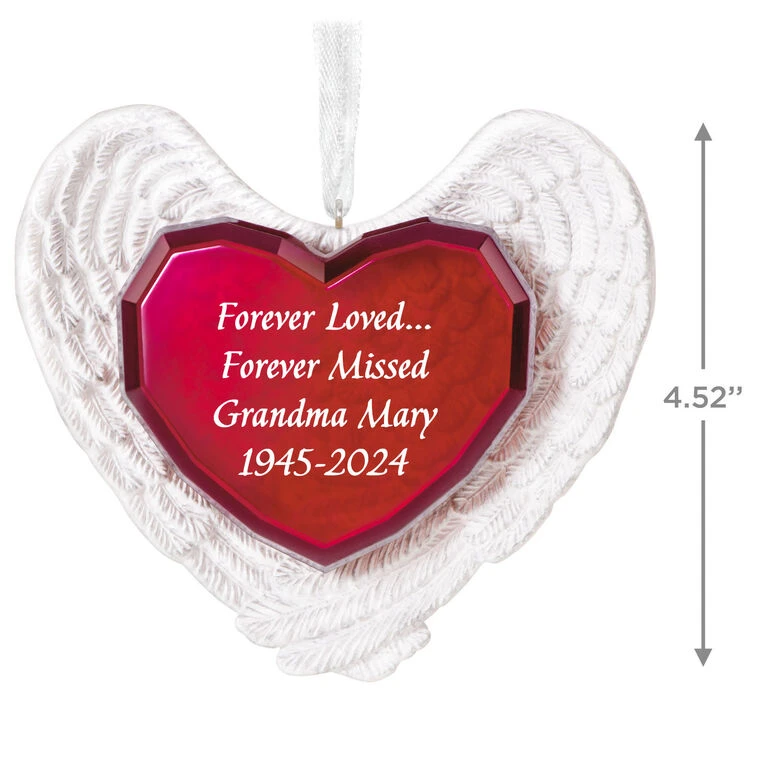 Hallmark Forever Loved Memorial Heart And Angel Wings Text Personalized Ornament 5 Hallmark Forever Loved Memorial Heart And Angel Wings Text Personalized Ornament - Image 3