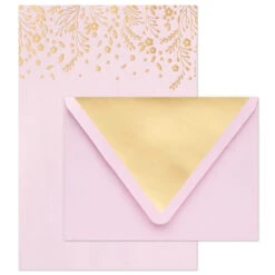 Hallmark Gold Floral On Pink Stationery Set, Box Of 20 -Hallmark Sales Store Gold Floral on Pink Stationery Set 1499STN1139 03