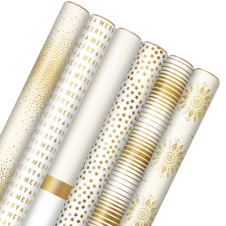 Hallmark Gold And White 6-Pack Holiday Wrapping Paper Assortment, 180 Sq. Ft. 3 Hallmark Gold And White 6-Pack Holiday Wrapping Paper Assortment, 180 Sq. Ft.