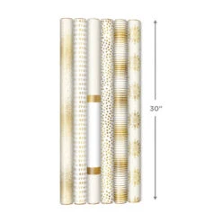 Hallmark Gold And White 6-Pack Holiday Wrapping Paper Assortment, 180 Sq. Ft. 21 Hallmark Gold And White 6-Pack Holiday Wrapping Paper Assortment, 180 Sq. Ft. -Hallmark Sales Store Gold and White Christmas Wrapping Paper Assortment 5JXW1086 10