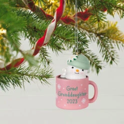 Hallmark Great-Granddaughter Hot Cocoa Mug 2023 Ornament 9 Hallmark Great-Granddaughter Hot Cocoa Mug 2023 Ornament -Hallmark Sales Store GreatGranddaughter Snowman in Mug Keepsake Ornament 1399QGO2559 02