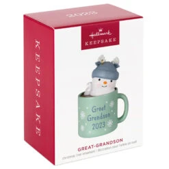 Hallmark Great-Grandson Hot Cocoa Mug 2023 Ornament 11 Hallmark Great-Grandson Hot Cocoa Mug 2023 Ornament -Hallmark Sales Store GreatGrandson Snowman in Mug Keepsake Ornament 1399QGO2567 04