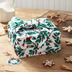 Hallmark 26" Greenery And Berries Christmas Fabric Gift Wrap With Twine And Tag -Hallmark Sales Store Greenery and Berries Christmas Fabric Gift Wrap With Tag 5XW2087 02
