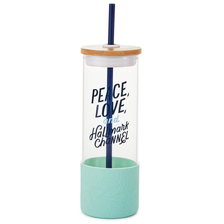 Hallmark Channel Peace & Love Glass Water Bottle With Straw, 22 Oz. 3 Hallmark Channel Peace & Love Glass Water Bottle With Straw, 22 Oz.