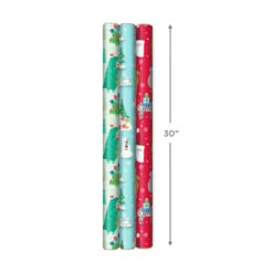 Hallmark Winter Friends 3-Pack Reversible Kids Christmas Wrapping Paper Assortment, 120 Sq. Ft. -Hallmark Sales Store Kids Reversible Christmas Gift Wrap Assortment 5JXW1073 03