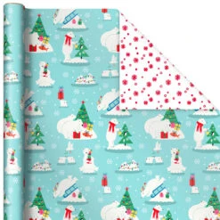 Hallmark Winter Friends 3-Pack Reversible Kids Christmas Wrapping Paper Assortment, 120 Sq. Ft. -Hallmark Sales Store Kids Reversible Christmas Gift Wrap Assortment 5JXW1073 05