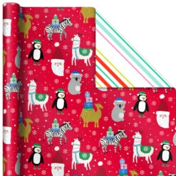Hallmark Winter Friends 3-Pack Reversible Kids Christmas Wrapping Paper Assortment, 120 Sq. Ft. -Hallmark Sales Store Kids Reversible Christmas Gift Wrap Assortment 5JXW1073 06