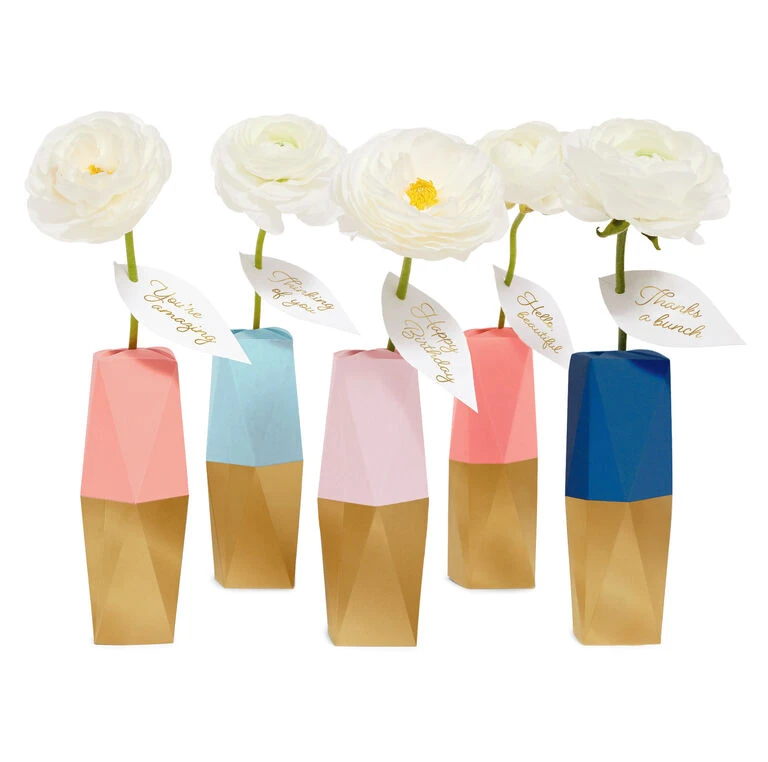 Hallmark Mini Paper Vase Kit, Pack Of 5 With Water Vials And Leaf Tags