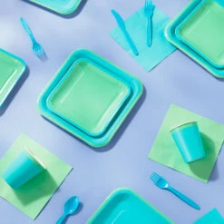 Hallmark Color Pop 96-Piece Tableware Basics Party Kit, Sea Green And Aqua -Hallmark Sales Store Mint Green and Aqua Party in a Box Party Supplies 5CLP1005 03