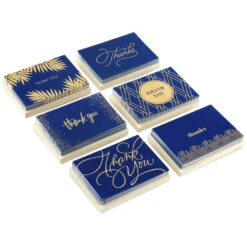 Hallmark Bulk Navy And Gold Assorted Blank Thank-You Notes, Box Of 120