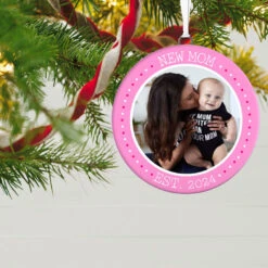 Hallmark New Mom Personalized Text And Photo Ceramic Ornament -Hallmark Sales Store New Mom Personalized Round Ceramic Ornament 1999QHE1711B27 02