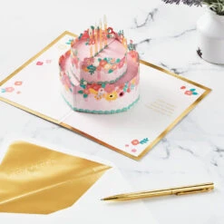 Hallmark Every Good Thing Floral Cake 3D Pop-Up Birthday Card -Hallmark Sales Store Pink Cake and Flowers 3D PopUp Birthday Card for Her 1299LAD2886 06