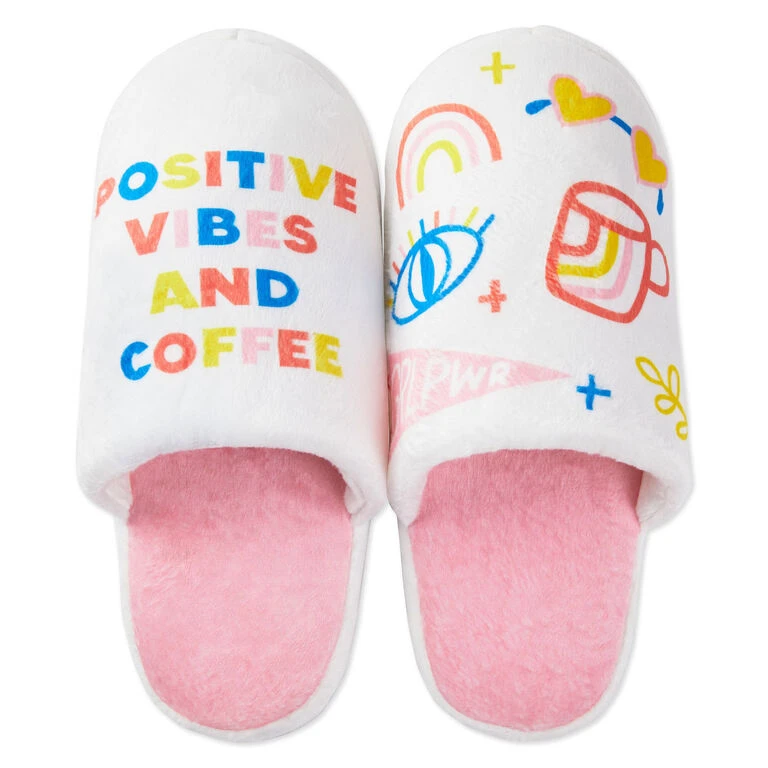Hallmark Positive Vibes And Coffee Slippers With Sound, Small/Medium 3 Hallmark Positive Vibes And Coffee Slippers With Sound, Small/Medium