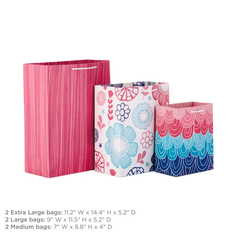 Hallmark Pretty Patterns Assorted Sizes 6-Pack Gift Bags 4 Hallmark Pretty Patterns Assorted Sizes 6-Pack Gift Bags - Image 2
