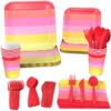 Hallmark Color Pop 96-Piece Tableware Basics Party Kit, Warm Ombré Stripe