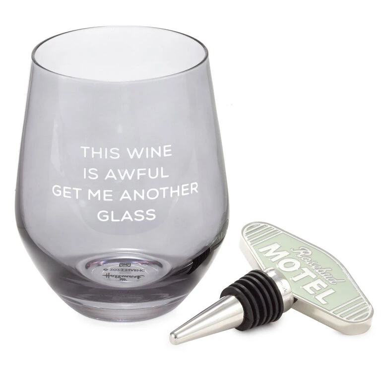 Hallmark Schitt's Creek® Stemless Wine Glass And Bottle Stopper, Set Of 2 3 Hallmark Schitt's Creek® Stemless Wine Glass And Bottle Stopper, Set Of 2