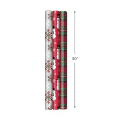 Hallmark Snow Merry 3-Pack Foil Christmas Wrapping Paper Assortment, 60 Sq. Ft. 12 Hallmark Snow Merry 3-Pack Foil Christmas Wrapping Paper Assortment, 60 Sq. Ft. -Hallmark Sales Store Snowmen and Plaid Foil Christmas Wrapping Paper 5JXW1061 04