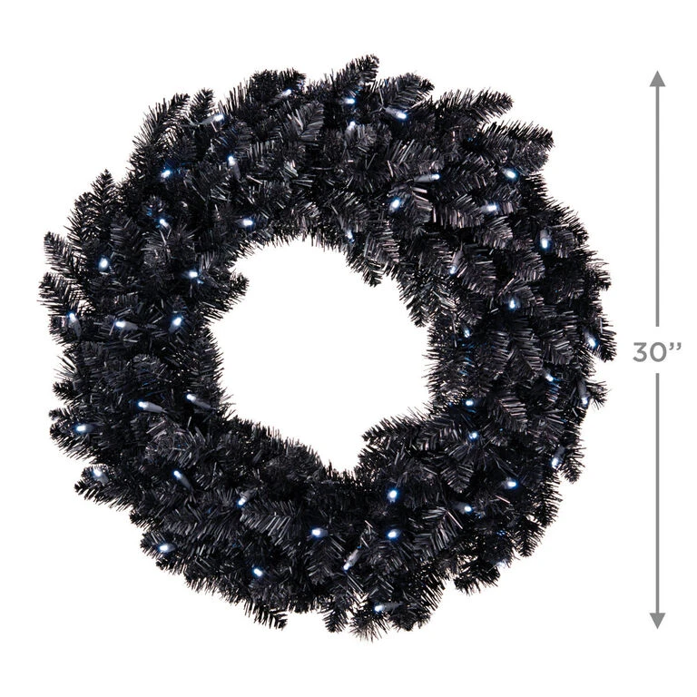 Hallmark Black Pre-Lit Wreath, 30" 4 Hallmark Black Pre-Lit Wreath, 30" - Image 2