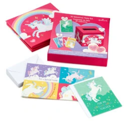 Hallmark Colorful Unicorn Classroom Valentines Set With Light-Up, Musical Mailbox -Hallmark Sales Store Unicorn Kids Classroom Exchange Valentines and Box 5VBX2959 05