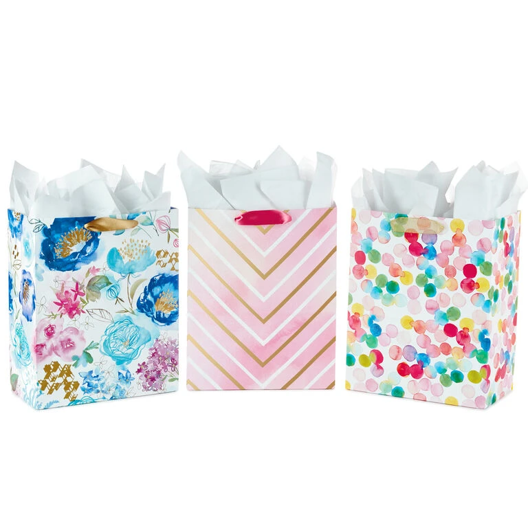 Hallmark 13" Watercolor 3-Pack Assorted Gift Bags With Tissue 3 Hallmark 13" Watercolor 3-Pack Assorted Gift Bags With Tissue