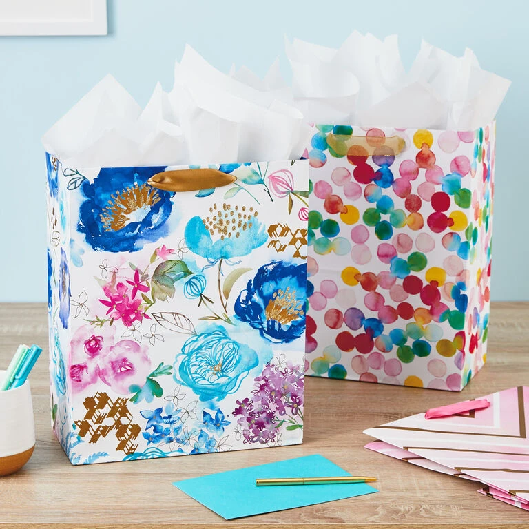 Hallmark 13" Watercolor 3-Pack Assorted Gift Bags With Tissue 4 Hallmark 13" Watercolor 3-Pack Assorted Gift Bags With Tissue - Image 2