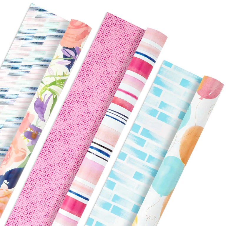 Hallmark Watercolor Tones 3-Pack Reversible Wrapping Paper, 75 Sq. Ft. Total 3 Hallmark Watercolor Tones 3-Pack Reversible Wrapping Paper, 75 Sq. Ft. Total