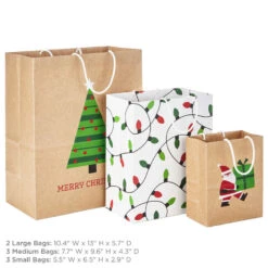 Hallmark Merry Mix 8-Pack Christmas Gift Bags, Assorted Sizes And Designs 10 Hallmark Merry Mix 8-Pack Christmas Gift Bags, Assorted Sizes And Designs -Hallmark Sales Store White and Kraft Paper Assortment Christmas Gift Bags 5XGB1410 03