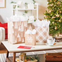 Hallmark Christmas Kraft 8-Pack Holiday Gift Bags, Assorted Sizes And Designs 9 Hallmark Christmas Kraft 8-Pack Holiday Gift Bags, Assorted Sizes And Designs -Hallmark Sales Store White on Kraft Paper Assortment Christmas Gift Bags 5XGB1417 02