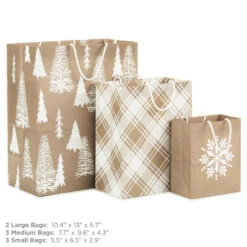 Hallmark Christmas Kraft 8-Pack Holiday Gift Bags, Assorted Sizes And Designs 10 Hallmark Christmas Kraft 8-Pack Holiday Gift Bags, Assorted Sizes And Designs -Hallmark Sales Store White on Kraft Paper Assortment Christmas Gift Bags 5XGB1417 03