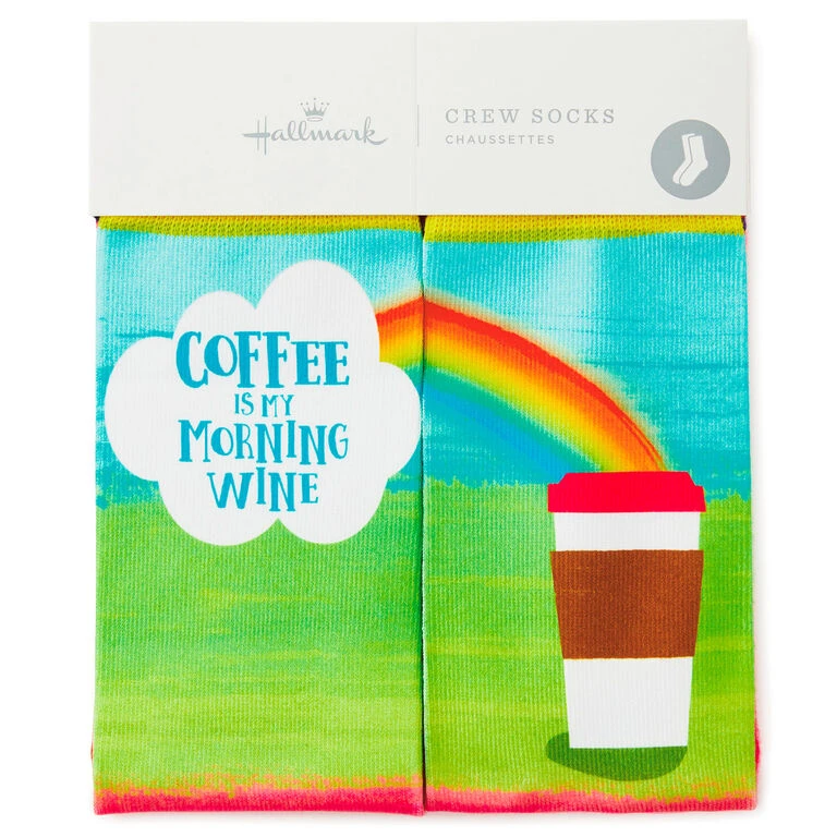 Hallmark Coffee Is My Morning Wine Funny Crew Socks 4 Hallmark Coffee Is My Morning Wine Funny Crew Socks - Image 2